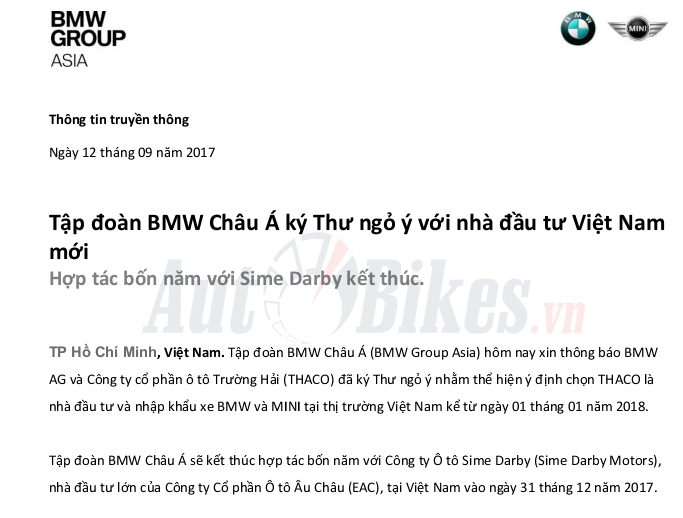 Từ 2018, Thaco phân phối ô tô BMW tại Việt Nam tu 2018 thaco phan phoi o to bmw tai viet nam