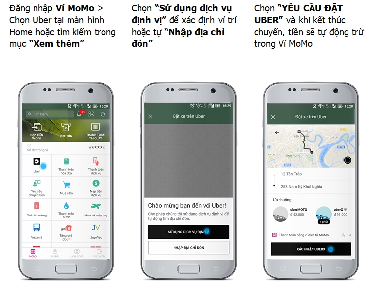 nguoi dung uber co the dat xe qua vi dien tu momo