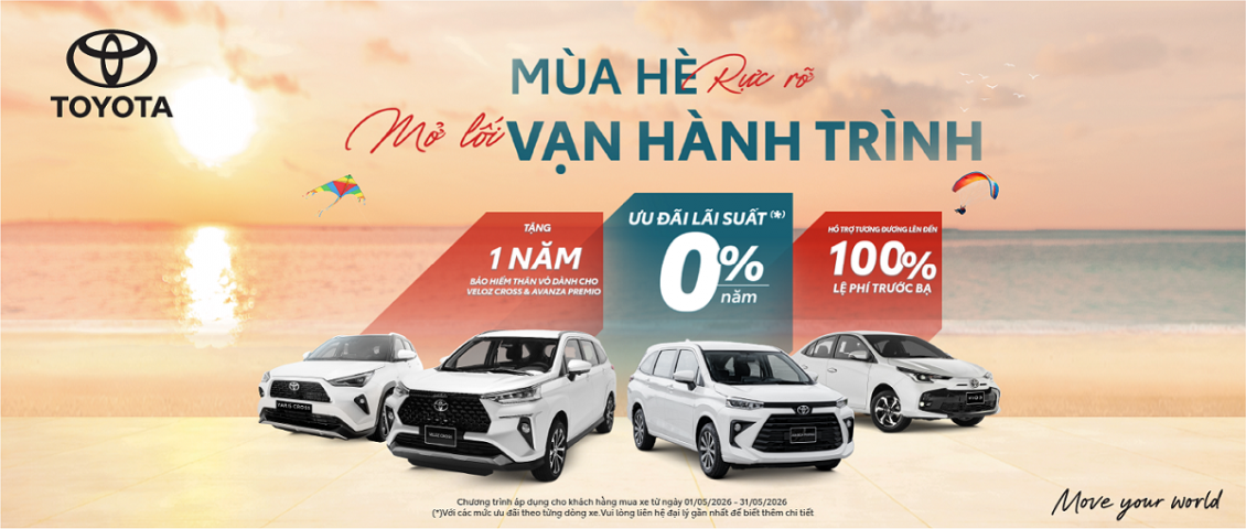 Toyota mạnh tay ưu đãi tháng 5/2026: Hỗ trợ 100% lệ phí trước bạ, lãi suất 0%