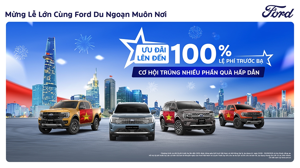 Ford mạnh tay ưu đãi tháng 9: Hỗ trợ 100% lệ phí trước bạ, quà tặng tới 130 triệu đồng