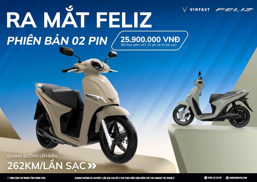 VinFast ra mắt 3 mẫu xe máy điện 2 pin, chạy tối đa 262 km