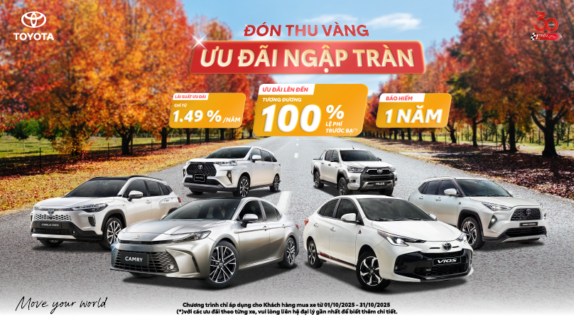 Toyota Việt Nam ưu đãi tới 100% lệ phí trước bạ trong tháng 10