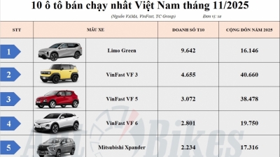 Top 10 ô tô bán chạy tháng 11/2025: Xe điện bùng nổ, xe xăng khởi sắc
