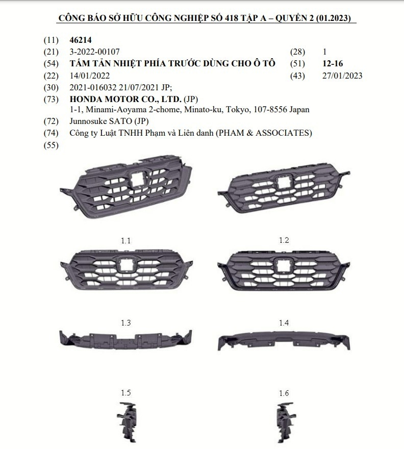 Honda CR-V 2023 được đăng ký bảo hộ kiểu dáng tại Việt Nam