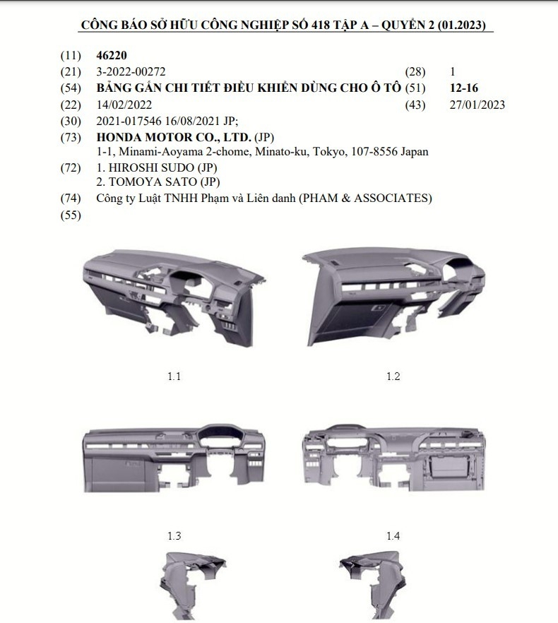 Honda CR-V 2023 được đăng ký bảo hộ kiểu dáng tại Việt Nam