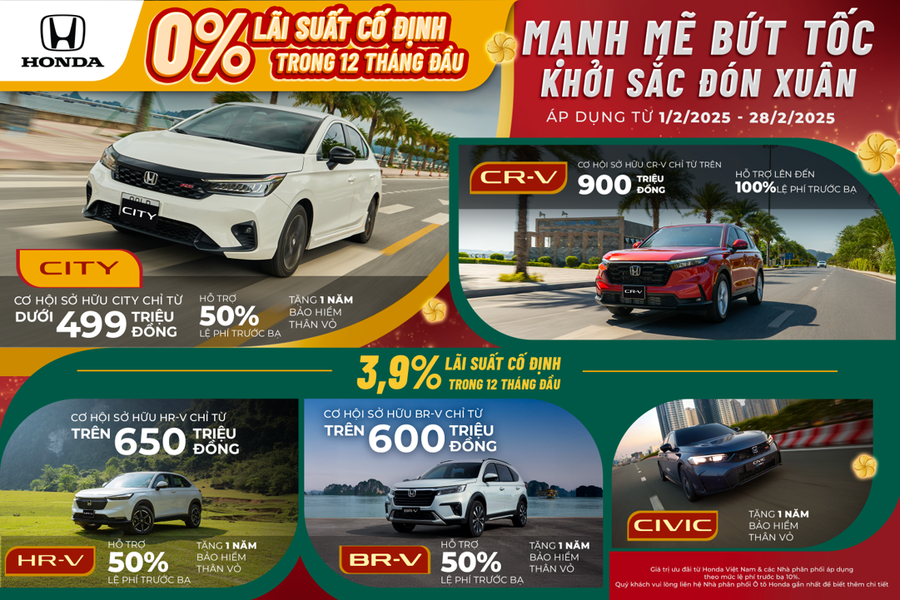 Honda Việt Nam ưu đãi 100% lệ phí trước bạ cho khách mua ô tô