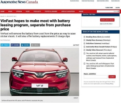 Tuần báo ô tô số 1 Bắc Mỹ nói gì về chính sách thuê pin của VinFast?