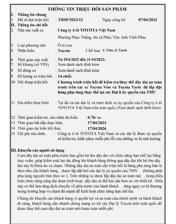 Triệu hồi Toyota