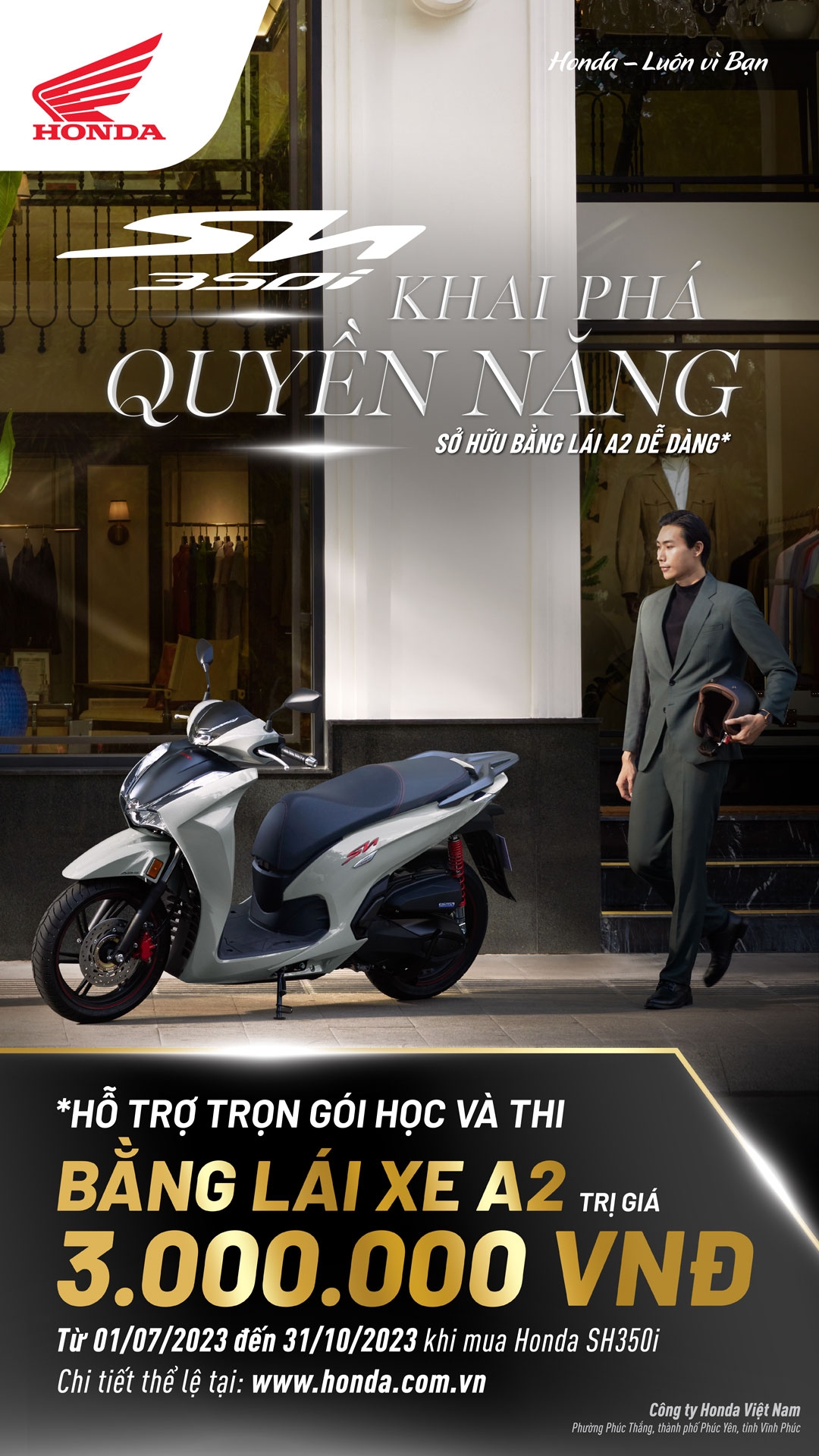 Honda Việt Nam hỗ trợ phí học bằng lái xe A2 cho khách mua xe SH 350i