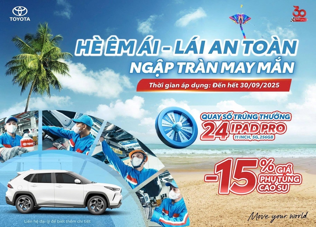 Toyota triển khai chương trình khuyến mại dịch vụ 'Hè êm ái, lái an toàn, ngập tràn may mắn'