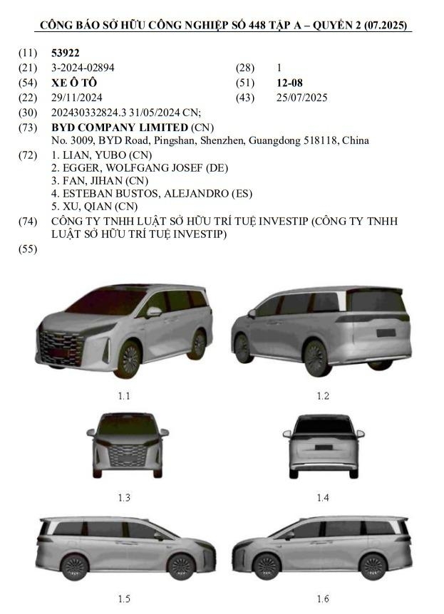 BYD tiếp tục đăng ký kiểu dáng xe mới tại Việt Nam