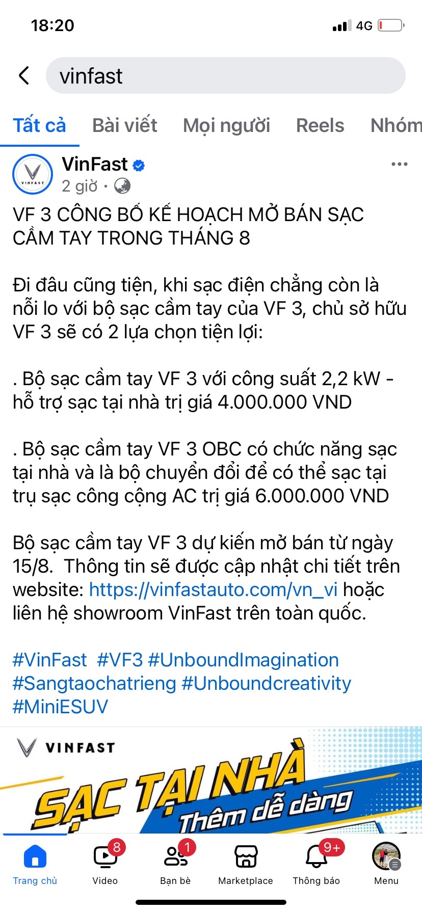 VinFast công bố giá bán sạc cầm tay cho VF3, chỉ từ 4 triệu đồng