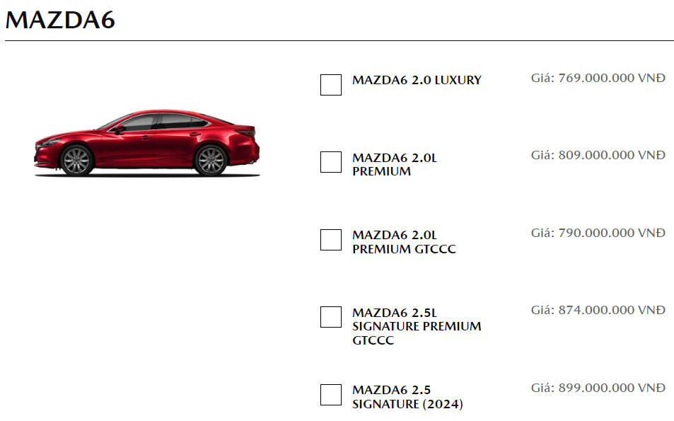 Mazda6 bổ sung thêm 2 phiên bản mới, giá cao nhất cận mốc 900 triệu đồng