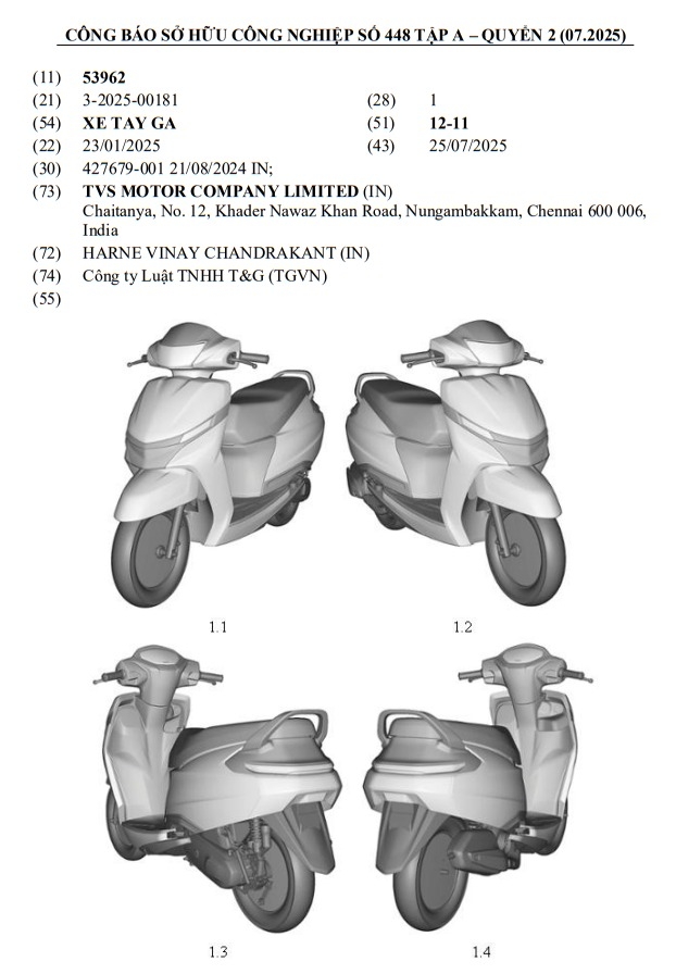 Xe tay ga TVS Jupiter 110 2025 vừa được đăng ký kiểu dáng tại Việt Nam