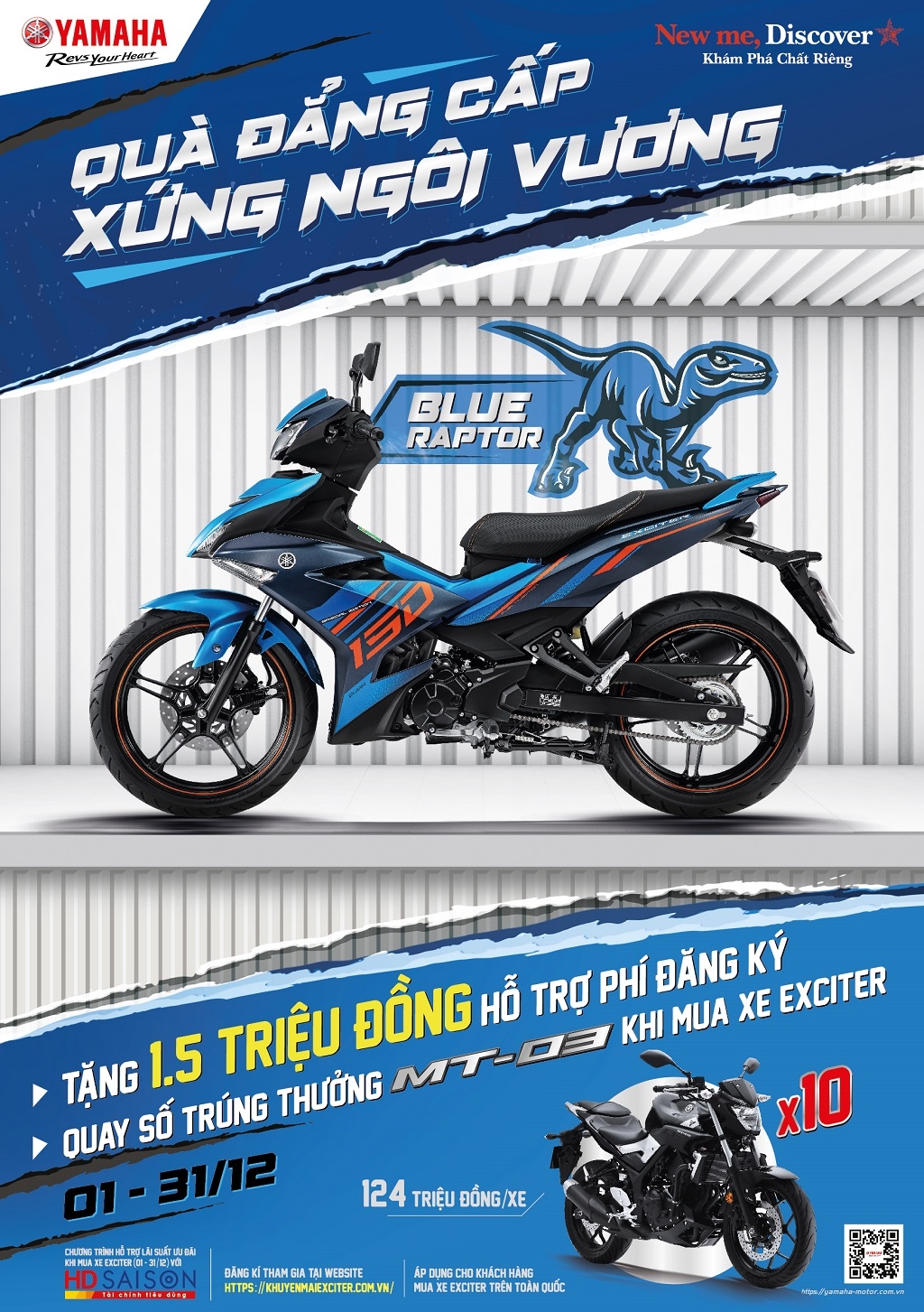 Nắm ngay cơ hội trúng MT-03 trị giá 124 triệu đồng khi mua Yamaha Exciter dịp cuối năm