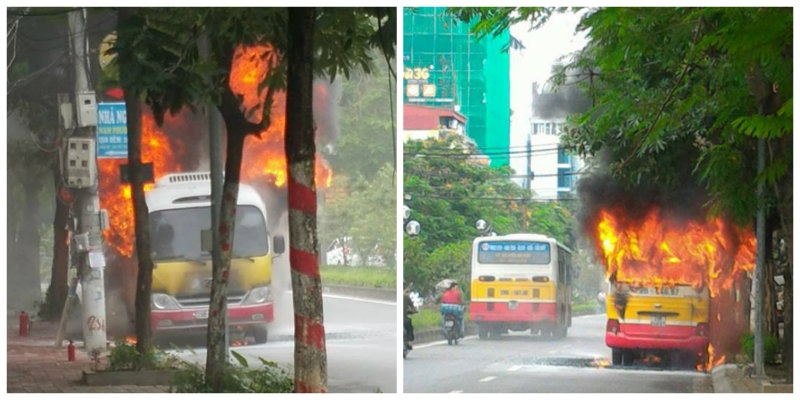 xe buyt boc chay tro khung tren pho ha noi