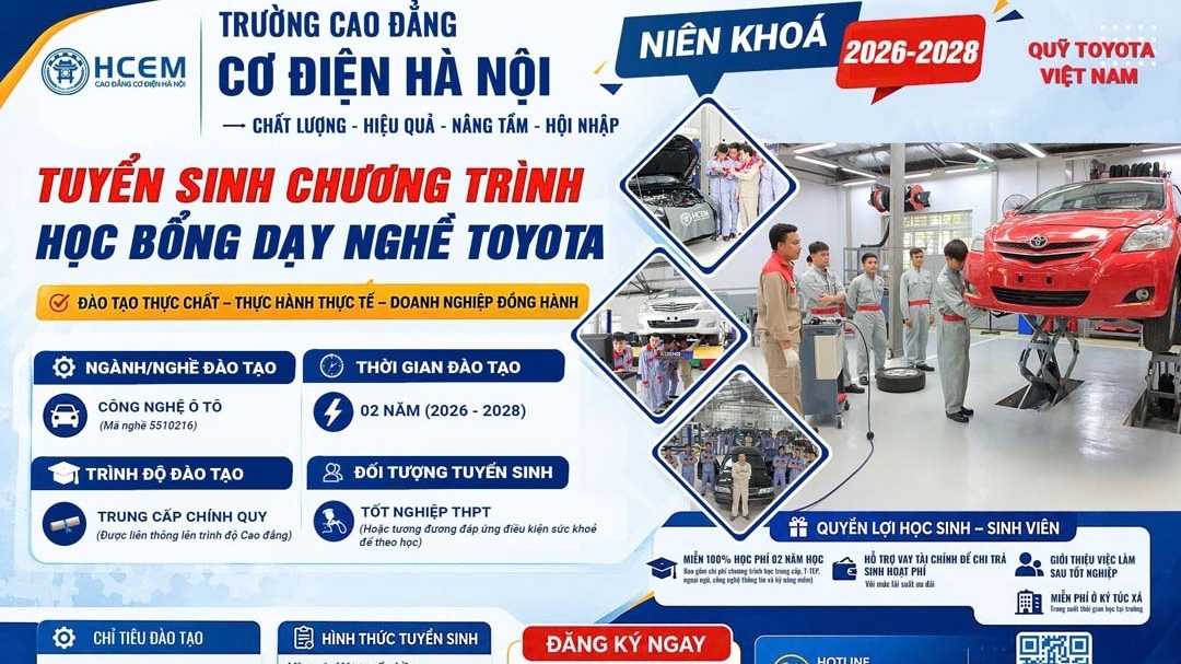 Toyota Việt Nam tuyển sinh khóa 6 học bổng nghề ô tô, hỗ trợ toàn phần cho học sinh khó khăn.