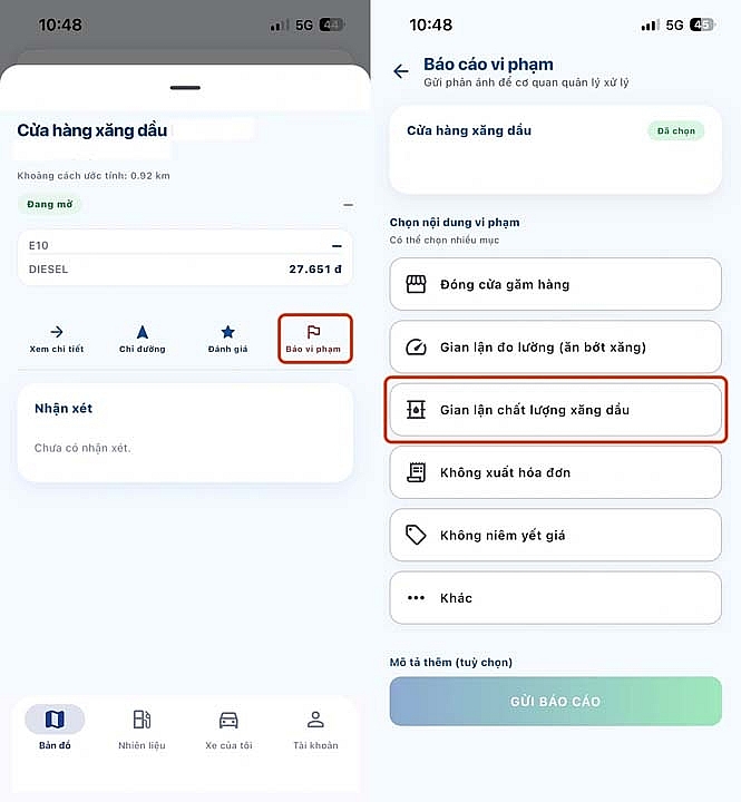 Hướng dẫn các bước phản ánh nếu nghi ngờ chất lượng xăng E10