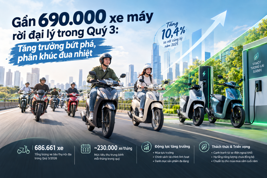 Gần 690.000 xe máy rời đại lý trong Quý 3: Tăng trưởng bứt phá, phân khúc đua nhiệt
