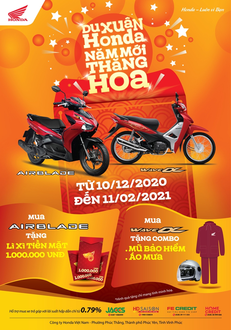 Honda khuyến mãi cho khách mua Air Blade, Wave Alpha dịp cuối năm